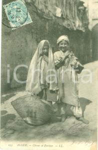 Cartolina originale da collezione 1905 ALGERI Due piccoli lustrascarpe facchini Cartolina FP VG 1