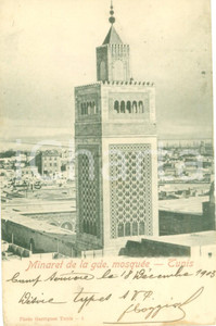 Cartolina originale da collezione 1903 TUNISI Monareto della grande MOSCHEA Cartolina postale FP VG 1