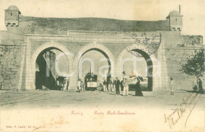 Cartolina originale da collezione 1904 TUNISI Tram elettrico alla porta BAB SAADOUN Cartolina ANIMATA FP VG 1