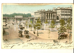 Cartolina originale da collezione 1903 LONDON Hyde Park Corner Cartolina VINTAGE animata con carrozze FP VG 1