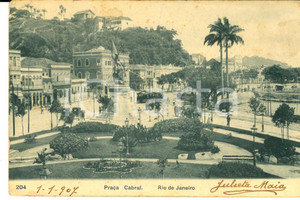 Cartolina originale da collezione 1907 RIO DE JANEIRO PraÃ§a CABRAL Cartolina ANIMATA DANNEGGIATA FP VG 1