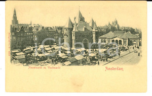 Cartolina originale da collezione 1900 ca AMSTERDAM OLANDA Nieumarkt en Vischmarkt VINTAGE postcard 1