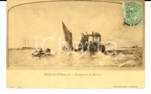 Cartolina originale da collezione 1911 LONDON Tate Gallery MULLER  Dredging on the Medway ART postcard 1