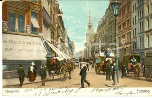 Cartolina originale da collezione 1905 LONDON Cheapside Cartolina ANIMATA con carrozze FP VG 1