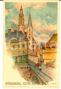 Cartolina originale da collezione 1900 ca STRASSBURG Alt St. Peter VINTAGE postcard ill. F. HOCH 1