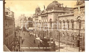 Cartolina originale da collezione 1911 BATH UK Municipal buildings  High Street Cartolina ANIMATA con autobus 1