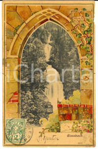 Cartolina originale da collezione 1906 SVIZZERA Cascate del torrente GIESSBACH Cartolina ILLUSTRATA VINTAGE 1
