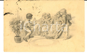 Cartolina originale da collezione 1906 Il piccolo studioso agli amici Cartolina ILLUSTRATA a Bianca di Mirafiori 1
