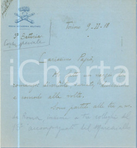 Documento originale, autentico 1918 TORINO REGIA ACCADEMIA MILITARE Racconto di un viaggio da romanzo Lettera 1
