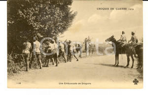 Cartolina originale da collezione 1914 WW1 FRANCE Croquis de guerre  Embuscade de dragons Carte postale 1