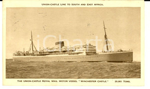 Cartolina originale da collezione 1957 AFRICA UNIONCASTEL LINE Mail Motor Vessel WINCHESTER CASTLE Postcard 1