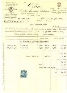 Documento originale, autentico 1932 MILANO Viale Bainca Maria 28 Società Anonima CIBA Colori di anilina Fattura 1