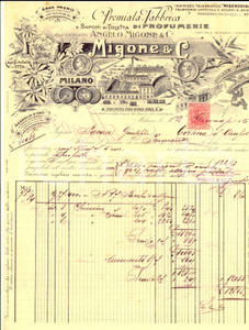 Documento originale, autentico 1916 MILANO Premiata fabbrica saponi MIGONE & C. Fattura ILLUSTRATA per chinino 1