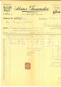Documento originale, autentico 1926 MILANO STEINER Pneumatici  Esclusiva PIRELLI Fattura intestata 1