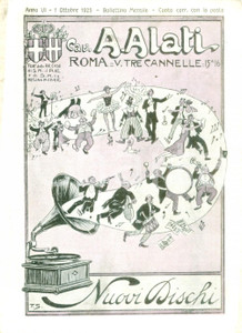 Materiale pubblicitario d’epoca Ottobre 1925 ROMA Ditta Cav. ALATI Nuovi dischi Listino mensile ILLUSTRATO 1