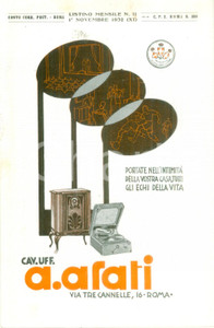 Materiale pubblicitario d’epoca Novembre 1932 ROMA Ditta Cav. ALATI Orchestre sinfoniche Listino ILLUSTRATO 1