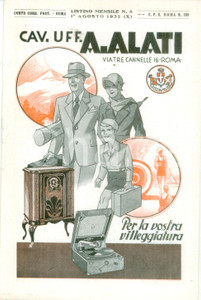 Materiale pubblicitario d’epoca Agosto 1932 ROMA Ditta Cav ALATI orchestre sinfoniche Listino mensile ILLUSTRATO 1
