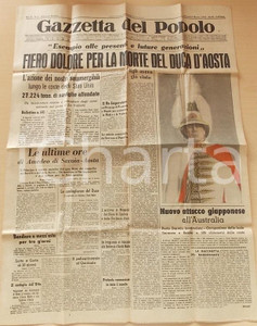 Giornale, rivista storica 1942 GAZZETTA DEL POPOLO Morto Amedeo di SAVOIA Duca d AOSTA Giornale 1
