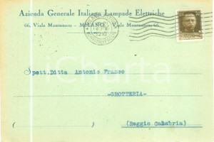 Cartolina originale da collezione 1932 MILANO Via Monte Nero 66 Azienda Generale Italiana Lampade Elettriche 1