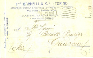 Cartolina originale da collezione 1913 TORINO  Strumenti ottica e geodesia BARDELLI & C.ia Cartolina commerciale 1