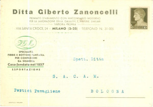 Cartolina originale da collezione 1940 MILANO Ditta Giberto ZANONCELLI Lavorazione galalith Cartolina commerciale 1