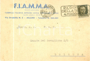 Cartolina originale da collezione 1941 MILANO Fabbrica Italiana Articoli Moda Maniglieria Affini F.I.A.M.M.A. 1