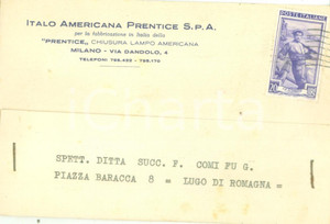Cartolina originale da collezione 1952 MILANO Italo Americana Prentice S.p..A Chiusura lampo Cartolina FG VG 1