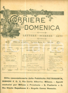 Giornale, rivista storica 1892 CORRIERE DELLA DOMENICA Questioni d arte Rivista letteraria DANNEGGIATA 1