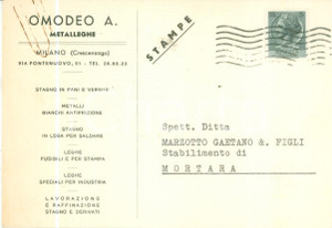 Cartolina originale da collezione 1956 MILANO CRESCENZAGO Metalleghe OMODEO comunica nuovo numero di telefono 1