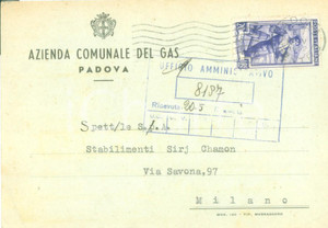Cartolina originale da collezione 1952 PADOVA Azienda Comunale del Gas Cartolina commerciale FG VG 1