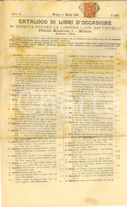 Libro, pubblicazione d epoca 1899 MILANO Libreria Luigi BATTISTELLI Catalogo libri d occasione nÂ° 1011 1