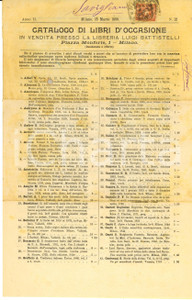 Libro, pubblicazione d epoca 1899 MILANO Libreria Luigi BATTISTELLI Catalogo libri d occasione nÂ°12 1