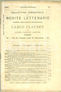 Libro, pubblicazione d epoca 1899 TORINO Carlo CLAUSEN Bollettino bimestrale novitÃ  letterarie Catalogo 1