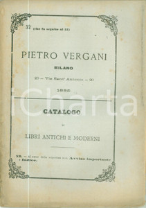 Libro, pubblicazione d epoca 1885 TORINO Libreria Pietro VERGANI Catalogo 52 Libri antichi e moderni 1