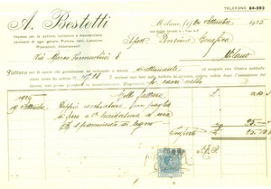 Documento originale, autentico 1925 MILANO Impresa BESTETTI Pulitura lucidatura manutenzione Fattura 1