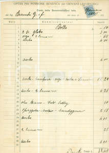 Documento originale, autentico 1925 MILANO Opera Pia Pensione Benefica Giovani Lavoratrici Fattura manoscritta 1