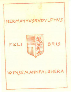 Oggetto da collezione cartaceo 1940 ca Hermann Rudolph WINSEMANN FALGHERA Ex Libris in rosso cm 6 x 8 1