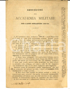 Documento originale, autentico 1884 ROMA Ammissione alla ACCADEMIA MILITARE Pieghevole 8 pp. 1