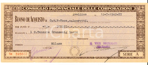 Documento originale, autentico 1942 AVELLINO Consiglio Provinciale Corporazioni Buono acquisto GRUNZWEIG 3 1