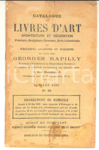 Libro, pubblicazione d epoca 1898 PARIS Librairie GEORGES RAPILLY Catalogue de livres d art nÂ°26  DAMAGED 1