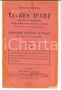 Giornale, rivista storica 1897 PARIS Librairie GEORGES RAPILLY Catalogue de livres d art et estampes nÂ°22 1