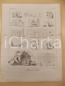 Stampa, bozzetto originale 1845 Cesare CANTU  STORIA UNIVERSALE Monumenti ciclopici Stampa BONATTI tav. 17 1