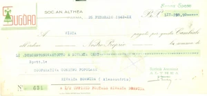Documento originale, autentico 1942 PARMA Soc. An. Althea SUGORO Cambiale pubblicitaria 1