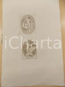 Stampa, bozzetto originale 1840 ca ARTE ANTICA GRECIA Scene con divinità marine Stampa 27x42 cm 1
