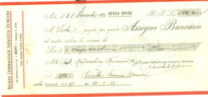 Documento originale, autentico 1933 ASTI Unione Commerciale Industrie Chimiche Assegno bancario 1