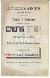 Materiale pubblicitario d’epoca 1880 ca PARIS Maison Aristide BOUCICAUT AU BON MARCHÉ Catalogue occasions 86 pp. 1