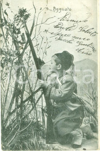 Cartolina originale da collezione 1911 L AGGUATO Piccolo combattente con fucile in posizione Cartolina FP VG 1