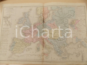 Stampa, bozzetto originale 1884 PARIS DRIOUX  LEROY Atlas universel Europe guerre Empire 46x32 cm 1
