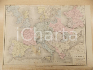 Stampa, bozzetto originale 1884 PARIS DRIOUX  LEROY Atlas universel Europe fin MOYENAGE 32x23 cm 1