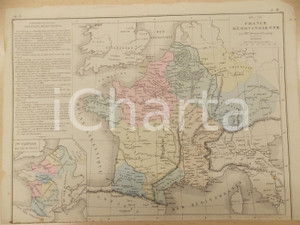 Stampa, bozzetto originale 1884 PARIS DRIOUX  LEROY Atlas universel Partages états mérovingiens 32x23 cm 1